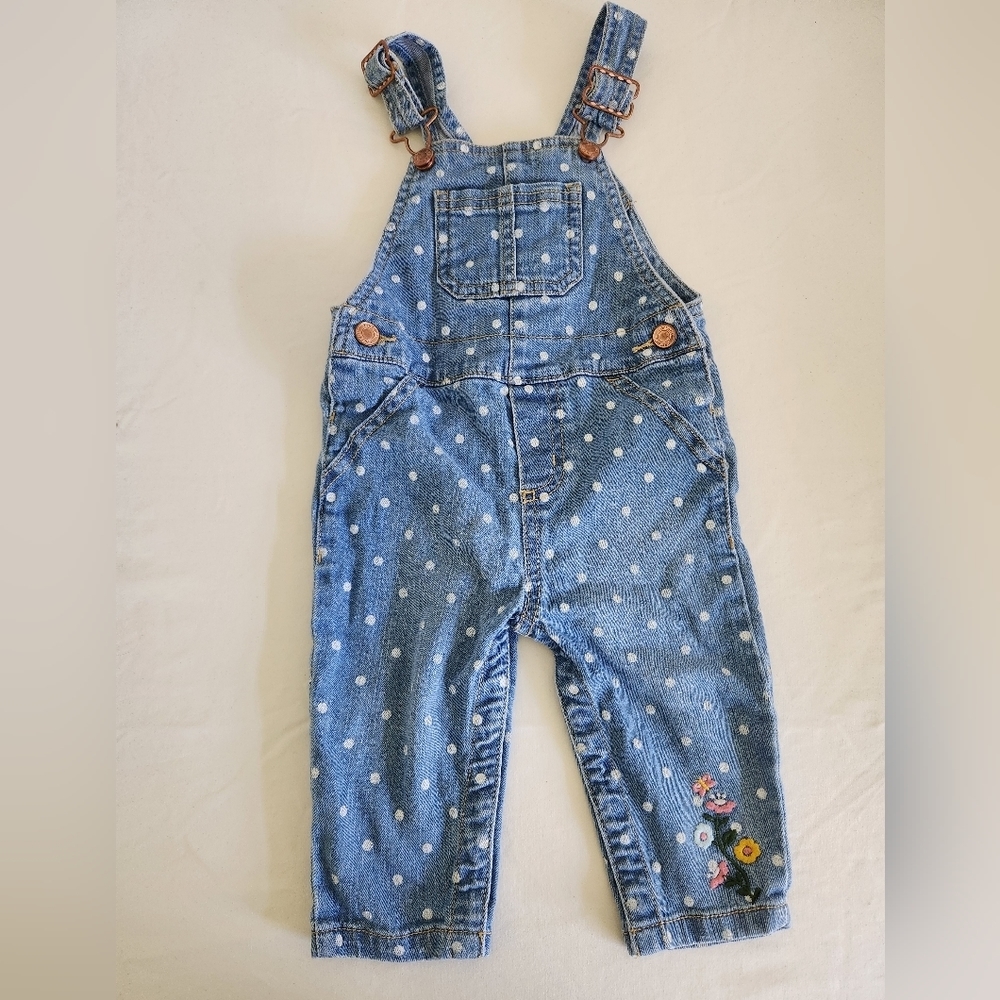Carter's Baby Girl's Blue Polka-dot Denim Overall Pants Size 9M